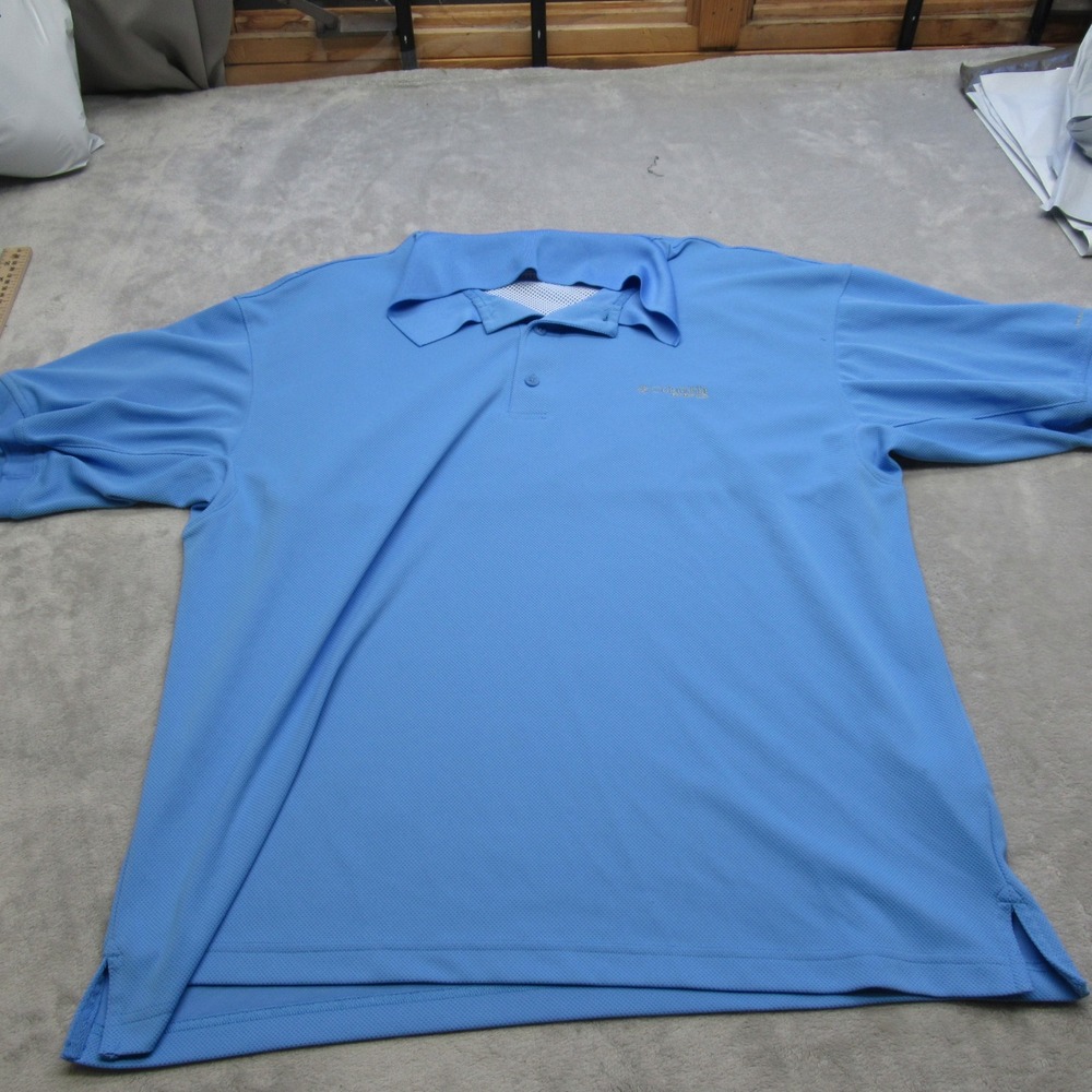Columbia PFG Polo Shirt Mens Large Blue Omni Shade Vented Fishing Outdoor Active